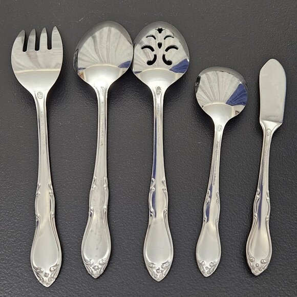 ONEIDA LTD. SIMEON L. & GEORGE H. ROGERS STAINLESS 5 PC SERVING SET - Picture 2 of 11